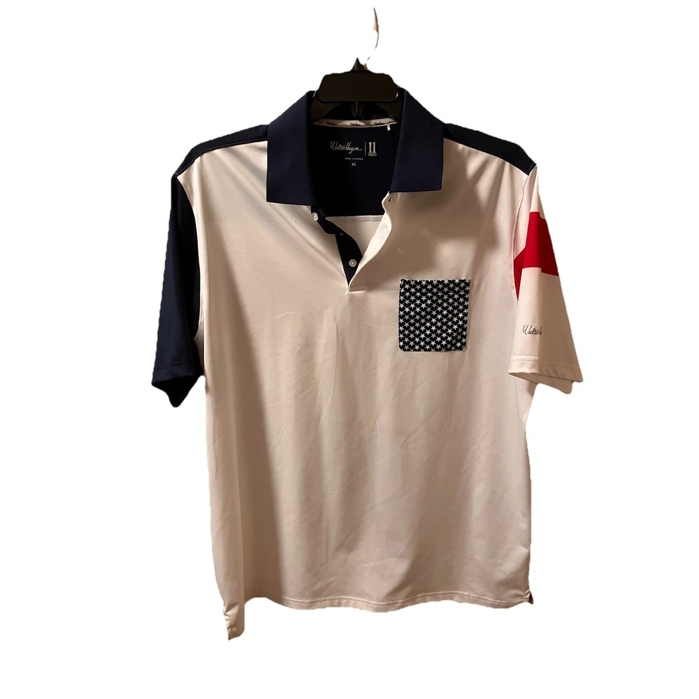 Walter Hagen 11 Majors Polo Shirt XL White Red Golf Stars Patriotic July 4th USA